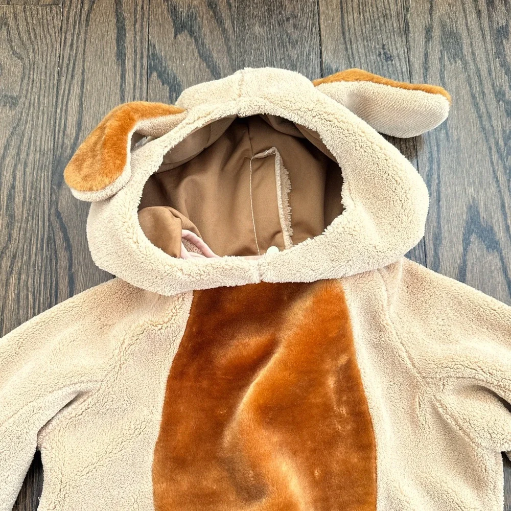 Fun World Baby Dog Costume 12-24M Tan Puppy Fleece Jumpsuit Hood‎ Mittens Tail